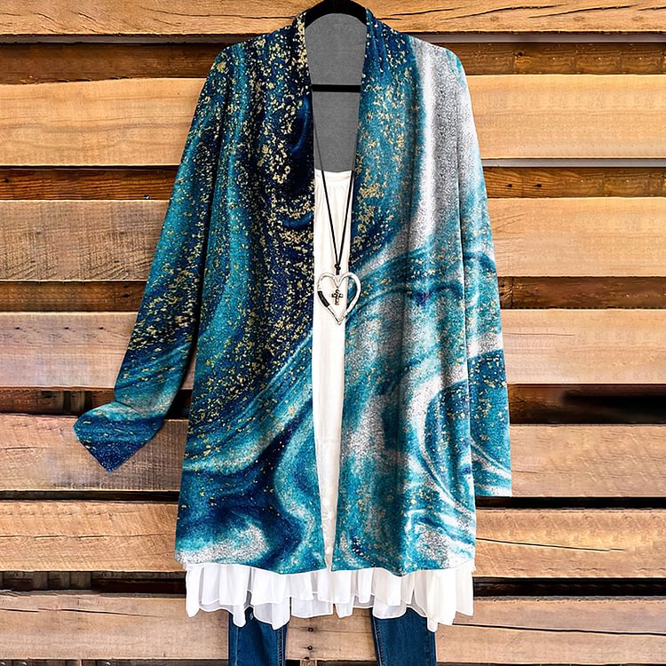 Vefave Casual Contrast Smudge Print Cardigan