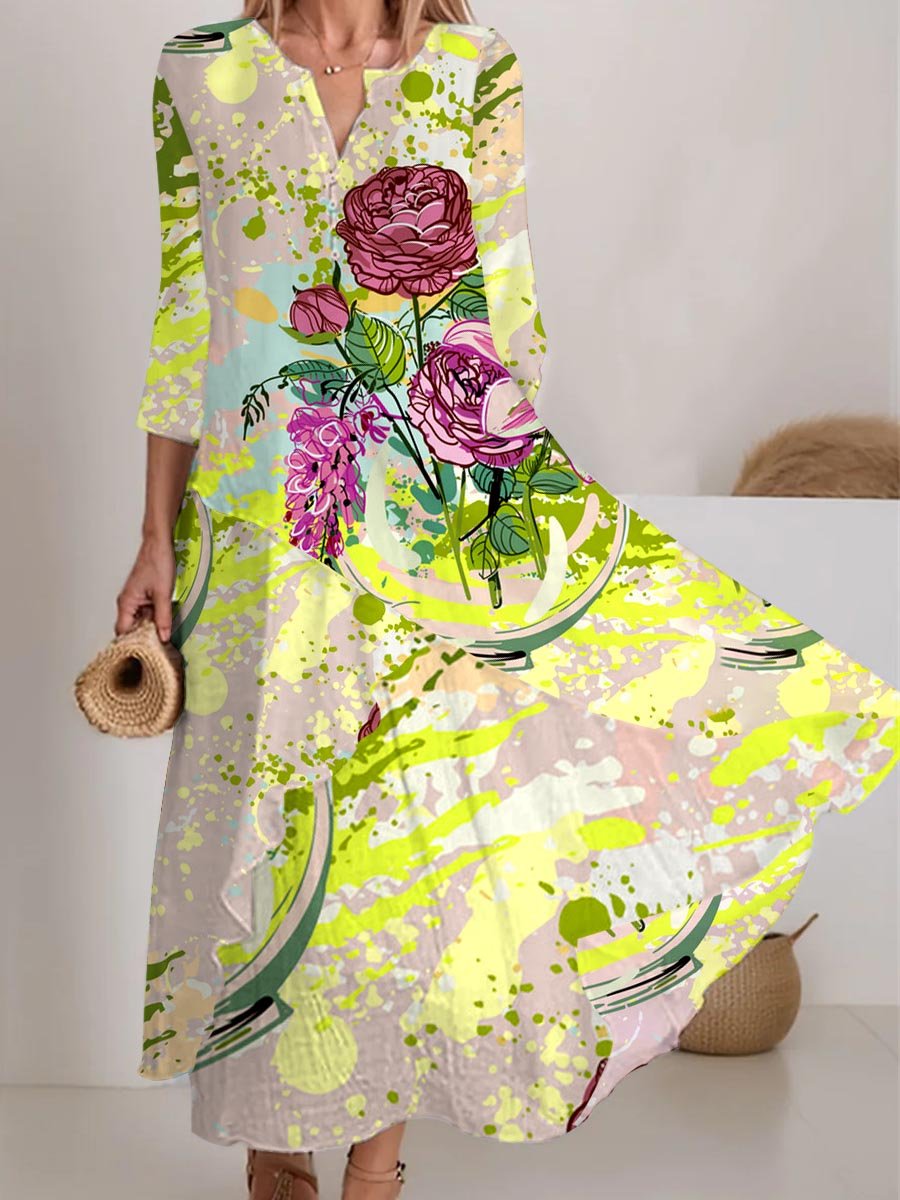 Women's Floral Pattern Flowy Dress