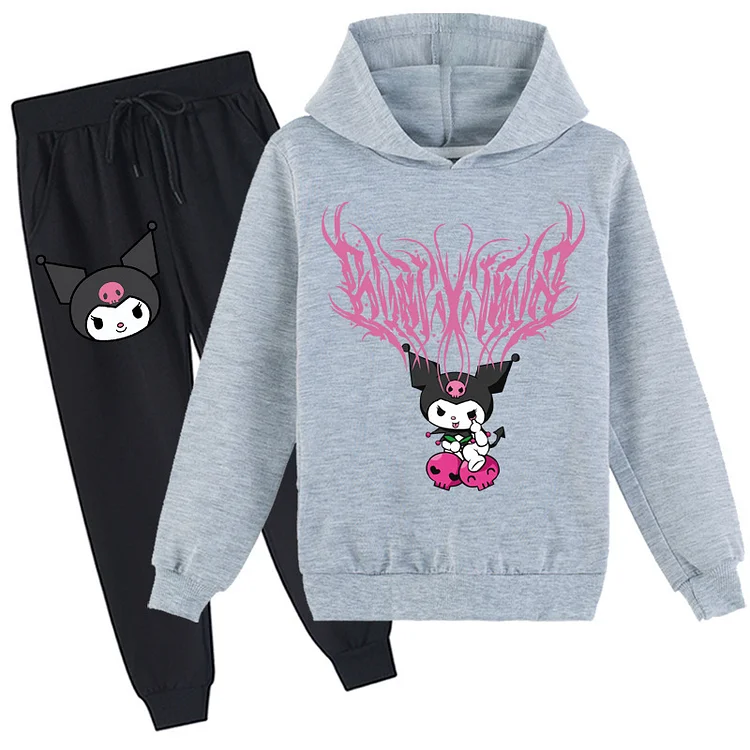 Mayoulove Kuromi Zipper Jacket Trousers Set - Cute Cartoon Print Clothing for Kids - Ideal for Fans of Sanrio's Anti-Hello Kitty Character - Unisex, Comfortable and Stylish Outfit for Toddlers and Young Children-Mayoulove