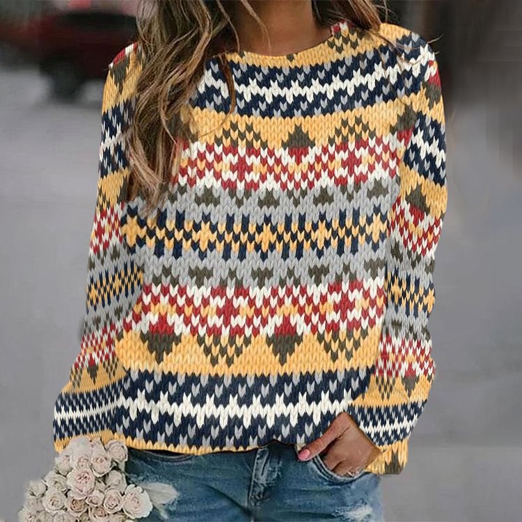 Vefave Iceland Sweater Print Crew Neck Long Sleeve Sweatshirt