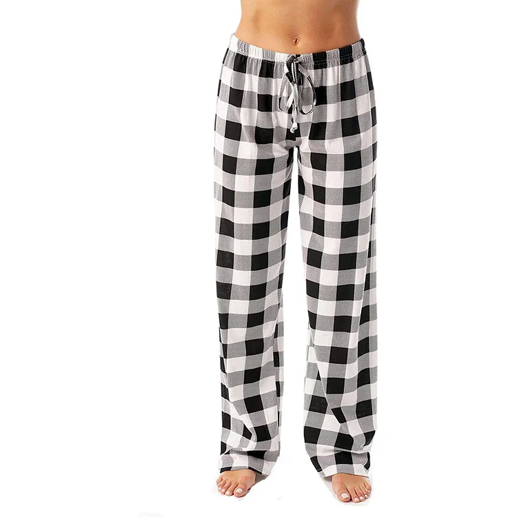 Christmas Pajama Pants Black&White Buffalo Plaid Sleepwear For Women