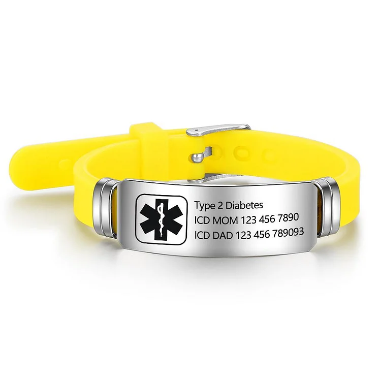 Medical Alert Bracelet  Engraved Adjustable Silicone Personalized Emergency ID Wristband