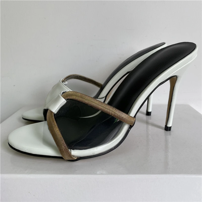 TAAFO PVC Transparent Patent Leather Patchwork Mules For Girls 10cm Stiletto Heel Open Toe Slingbacks Women Sandals