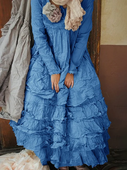 Linen Solid Color Casual Layered Maxi Dress