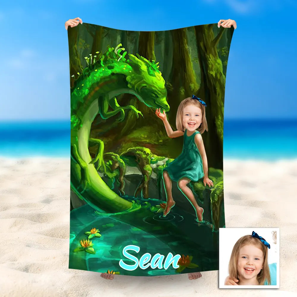 Custom Photo Beach Towel, Dinosaur Jurassic World Swimming Towel, Quick