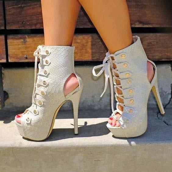 VCSHOES Platform White Heel Lace Up Sandals