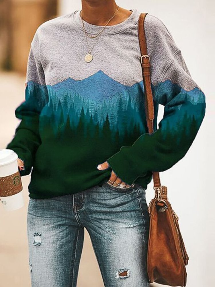 Mountain Art Painting Series Printed Sweatshirt