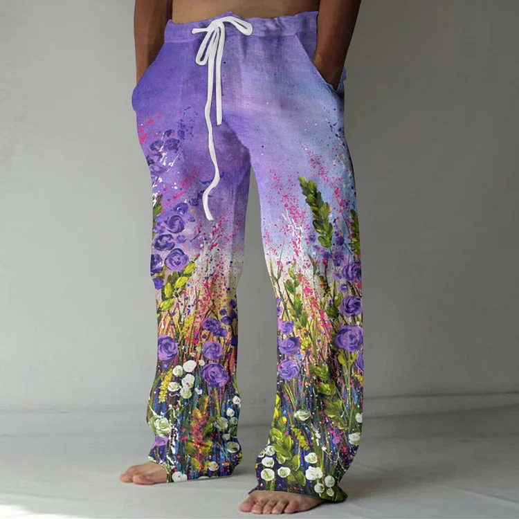 Gradient Oil Painting Floral Print Lounge Pants