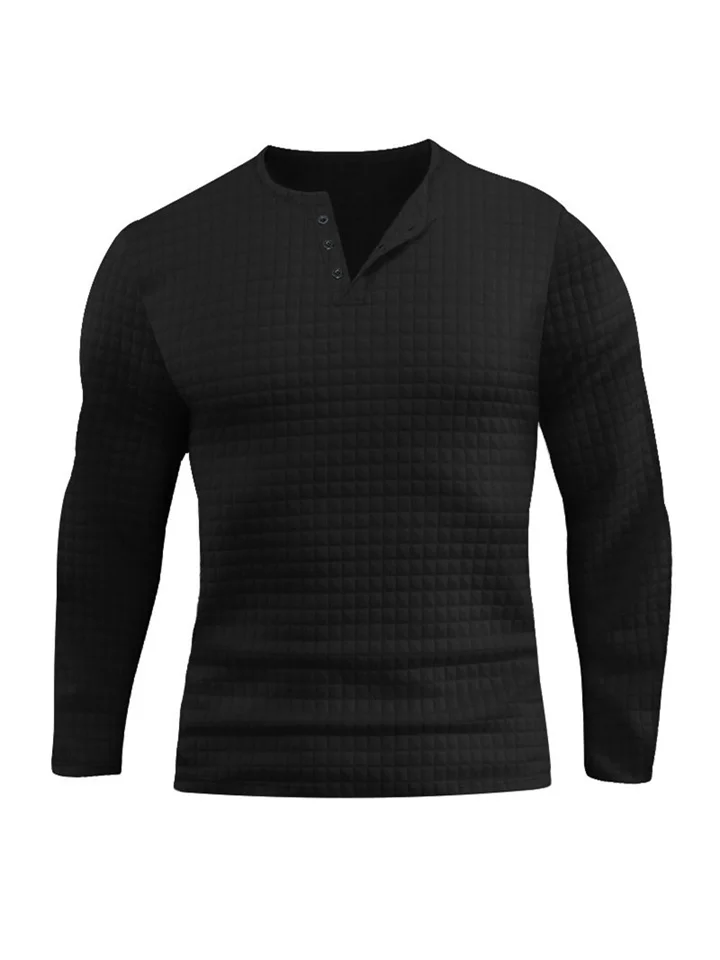 Solid Color Round Neck Slim Small Square Sports Slim Breathable Men's Long-sleeved T-shirt Men's Casual Henley Shirt-Cosfine