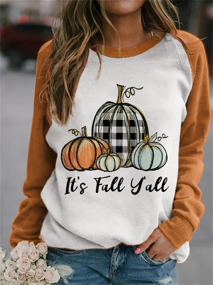 It's Fall Y'all Pumpkins Contrast Color Sweatshirt