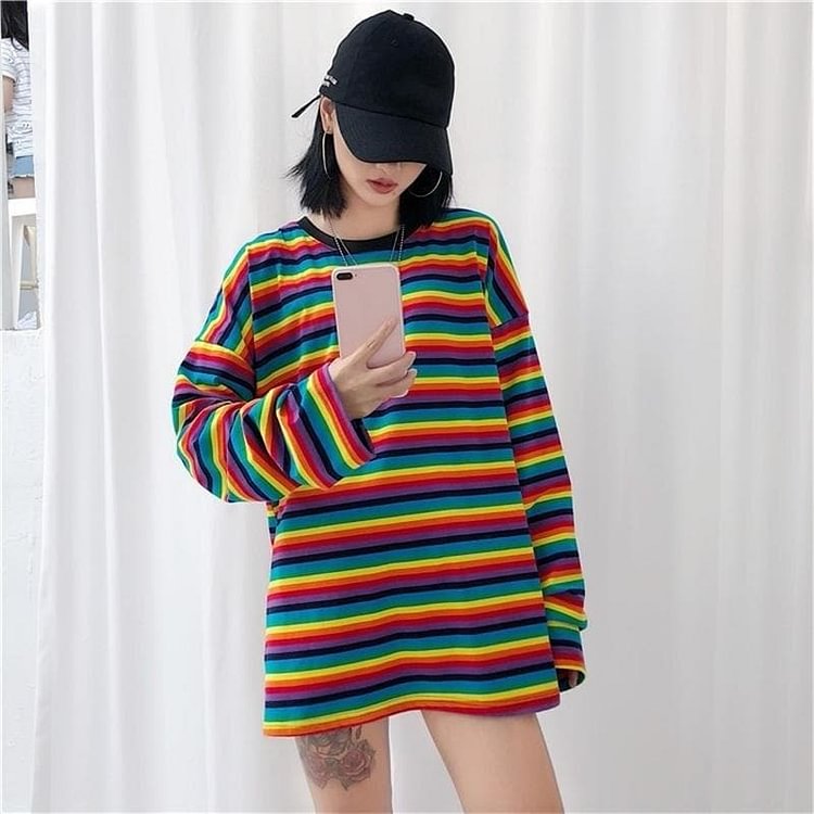 Rainbow Punk Style Summer Causal Cotton Tee Shirt SP14689