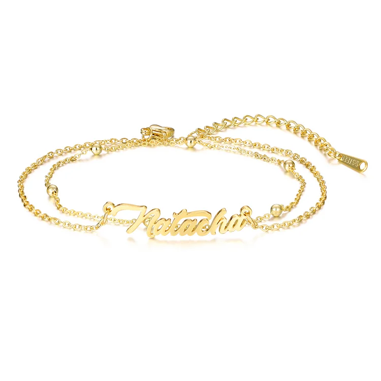 Personalized Name Anklet Double Layers Bead Chain Anklet for Women
