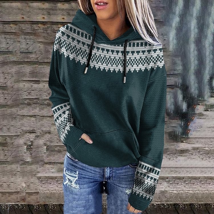 Vefave Fairman Island Sweater Print Vintage Crewneck Hoodie