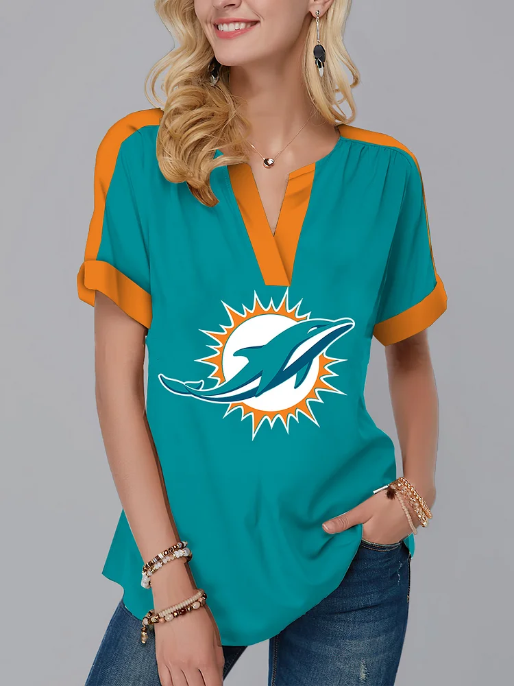 Miami Dolphins  Fashion Short Sleeve V-Neck Shirt