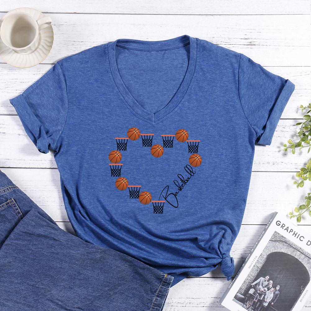 Basketball love heart V-neck T Shirt-Guru-buzz