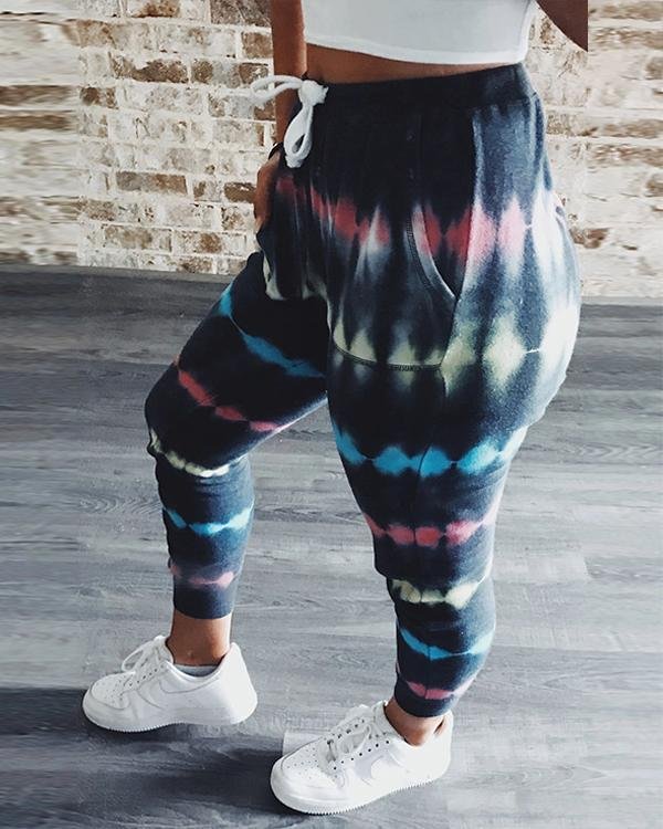 stripe tie dyed lace up slim fit sports pants p182085