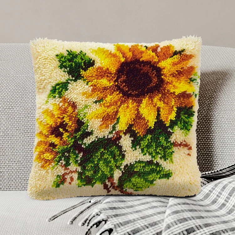Sunflowers Pillowcase Latch Hook Kits for Adult, Beginner and Kid veirousa