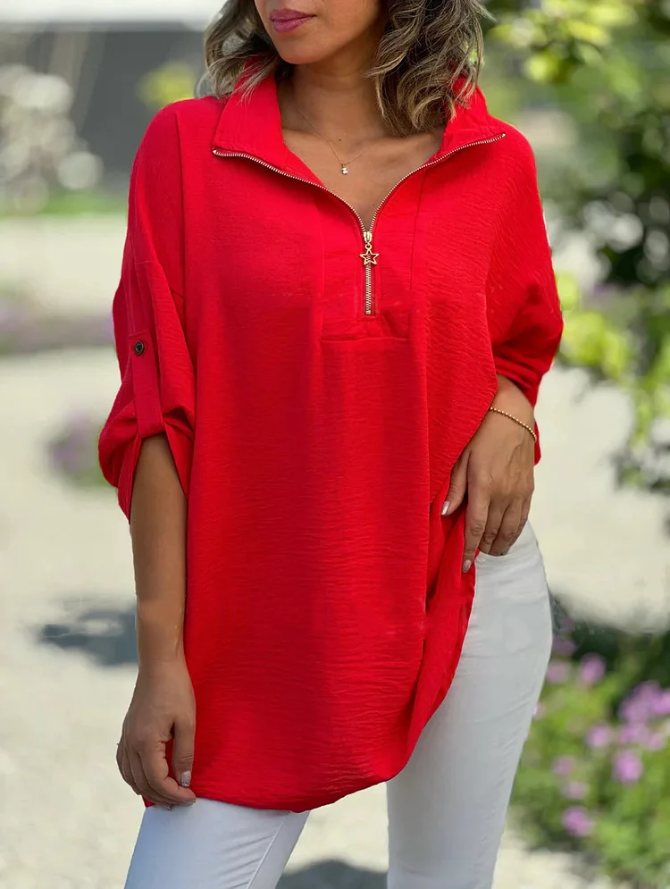Solid Color V-neck Dress Casual Long Sleeve Women