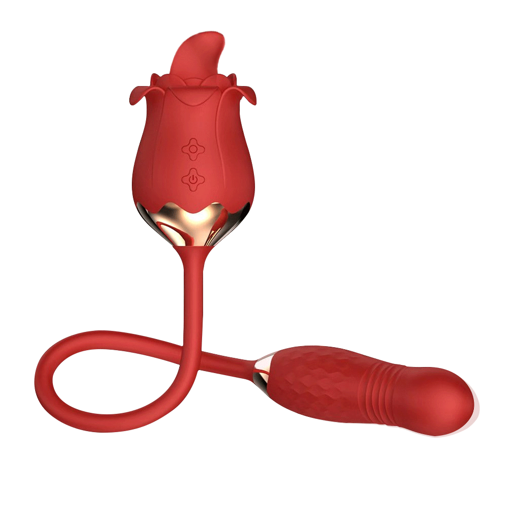New Rose Tongue Licking Vibrator With A Thrusting Bullet