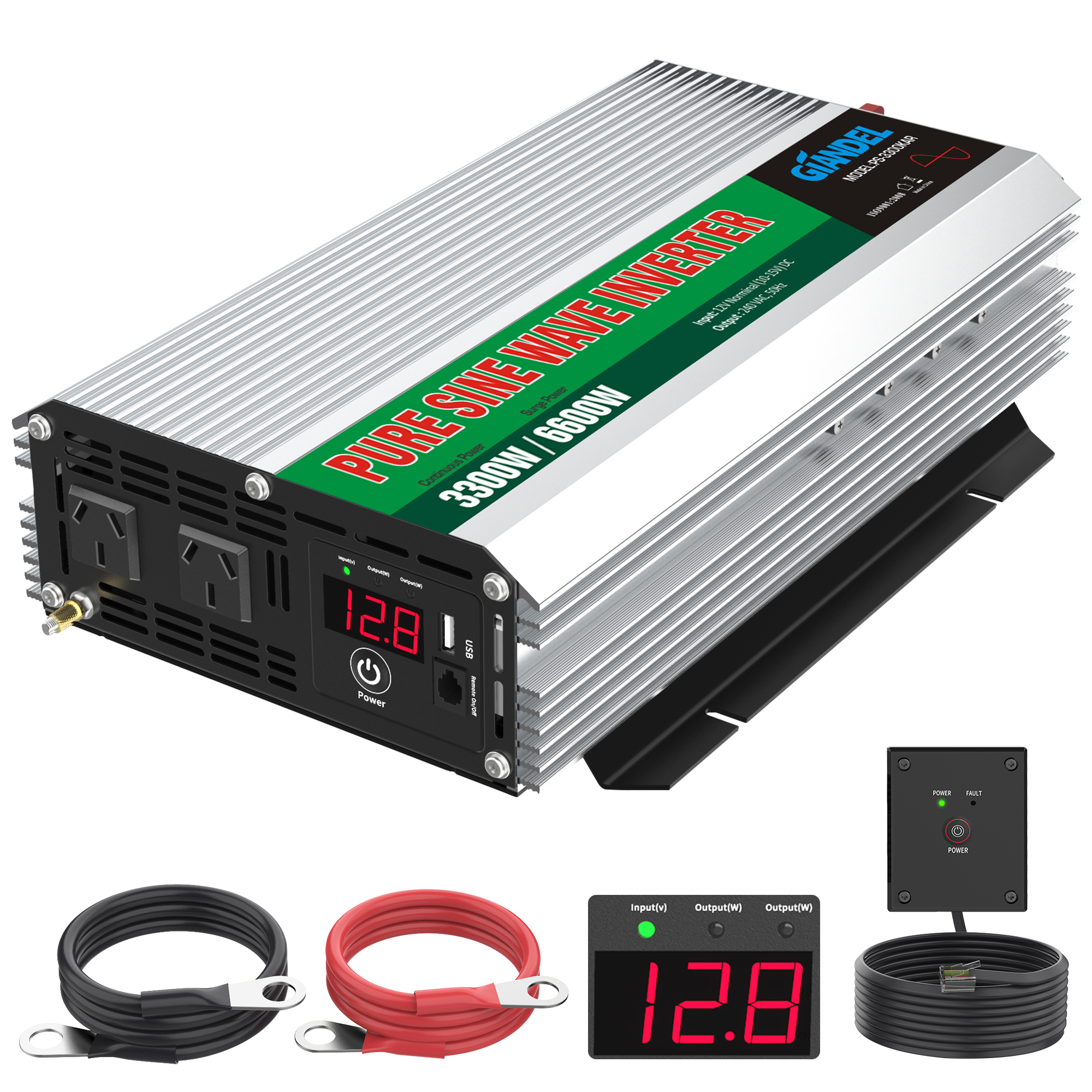 2200Watt Pure Sine Wave Power Inverter DC 12V To AC 120V
