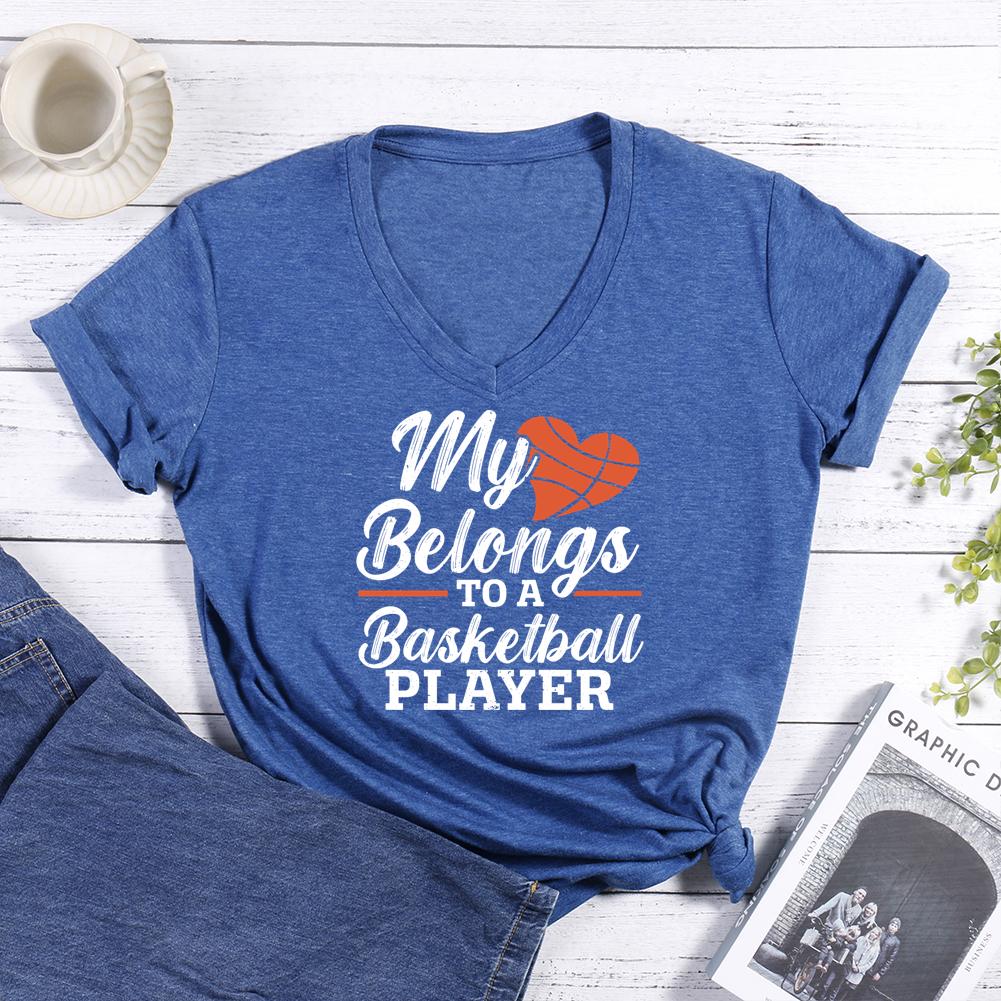 Ball Mom Heart Volleyball Basketball Mom V-neck T Shirt-Guru-buzz