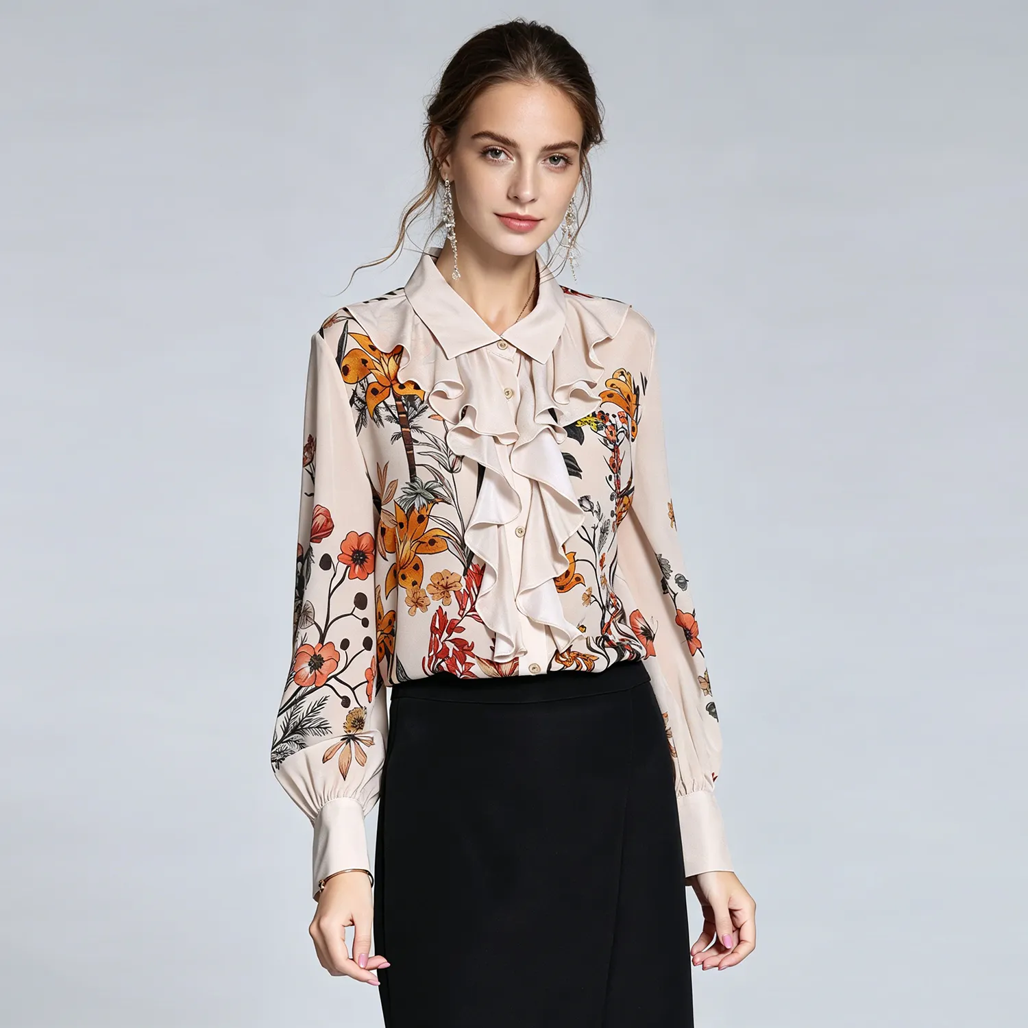Silk Blouse Floral Print Daily Casual Women’s Top REAL SILK LIFE