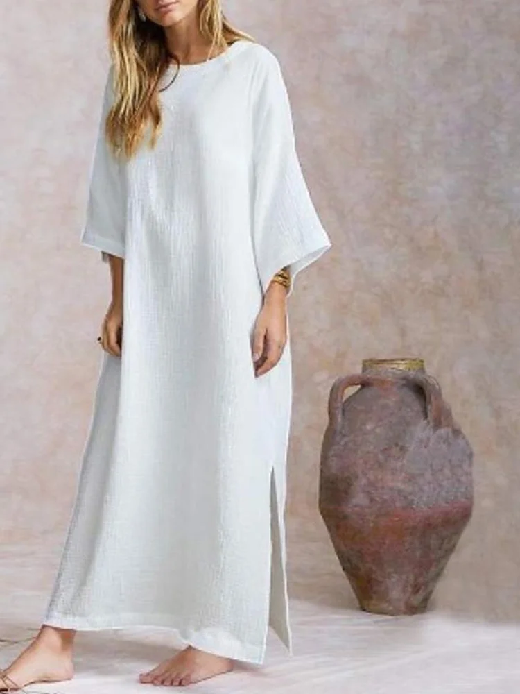 Loose-Fit Side Slit Kaftan Dress