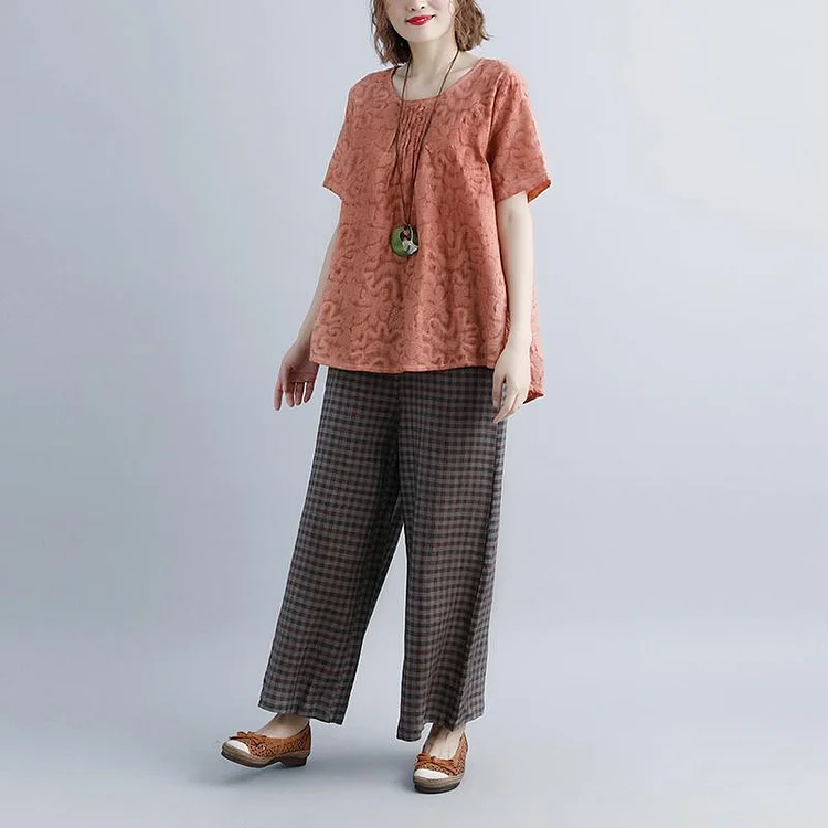 New linen tops plus size clothing Casual Summer Short Sleeve High-low Hem Tops