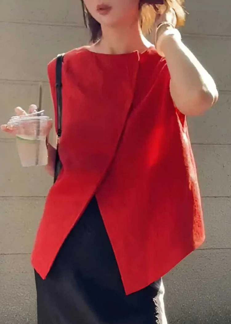 New Red O-Neck Wear On Both Sides Solid Tank Summer