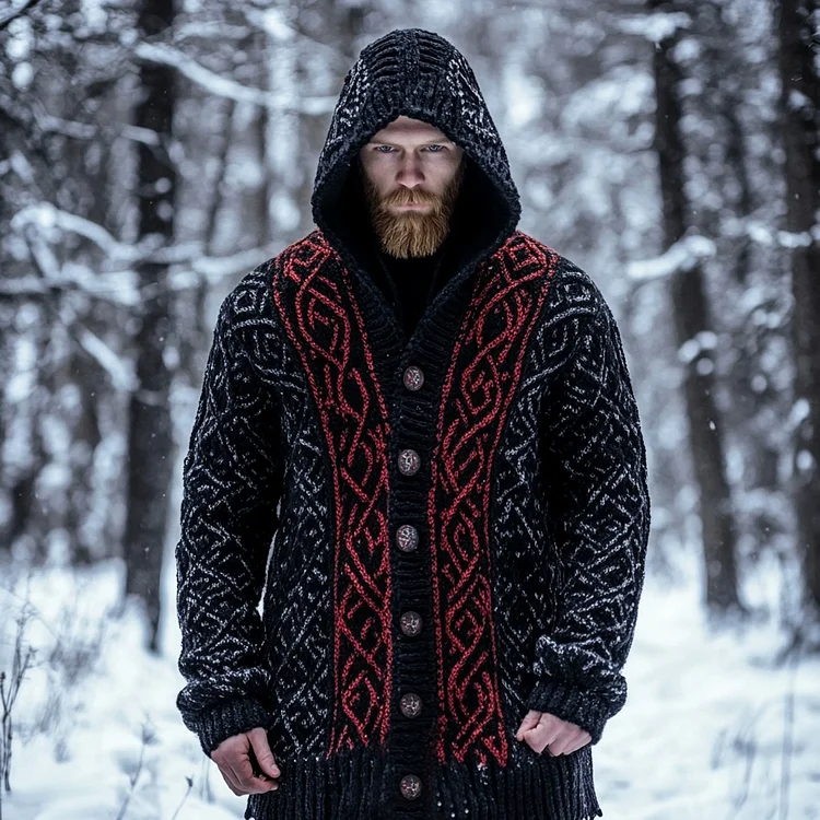Men's Viking Celtic Knot Contrast Button Cardigan Sweater