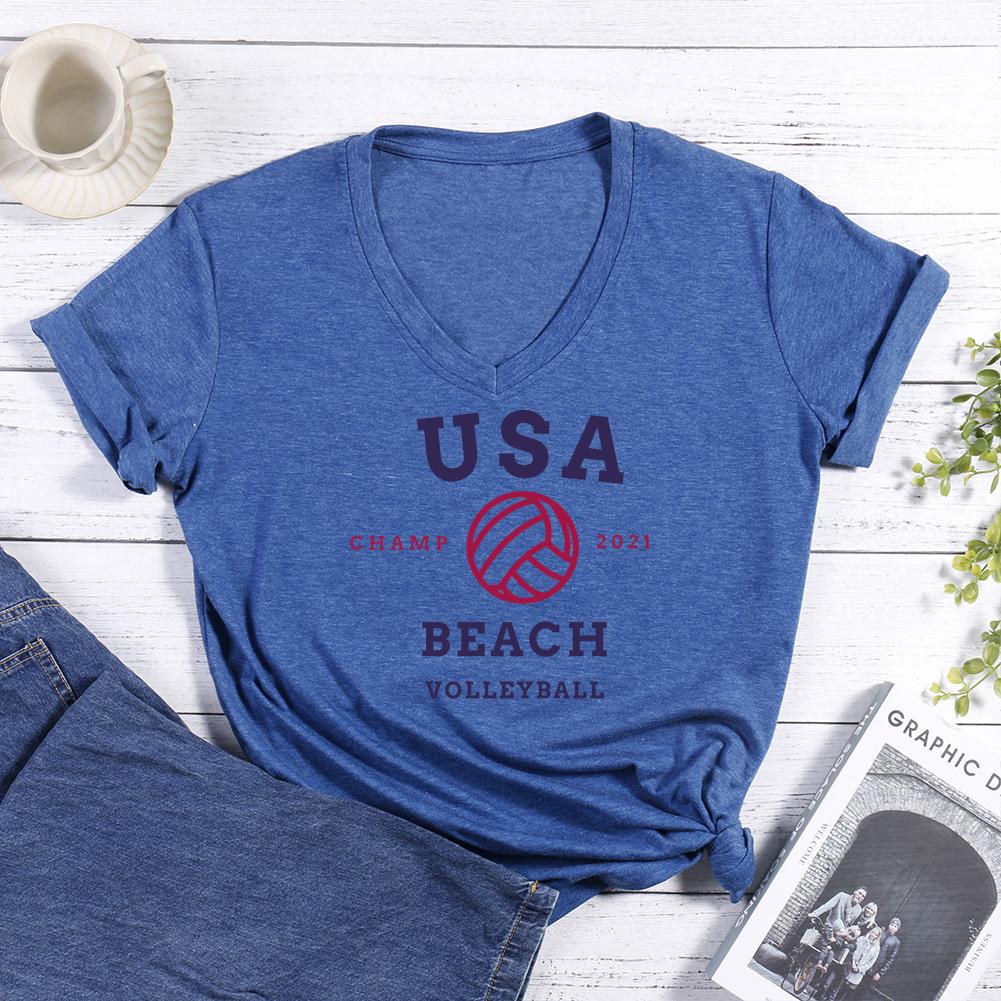 USA Beach Volleyball Tokyo Champion 2021 V-neck T Shirt-Guru-buzz