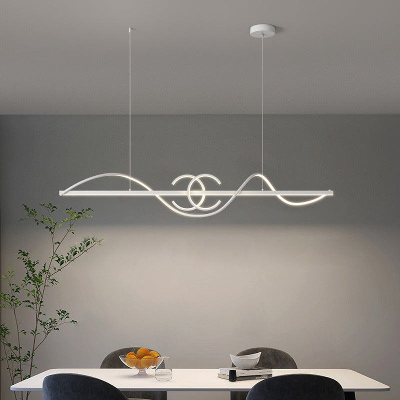 Modern Minimalist Wave Strip Line Iron Aluminum PC LED Island Light Chandeliers For Dining Room
