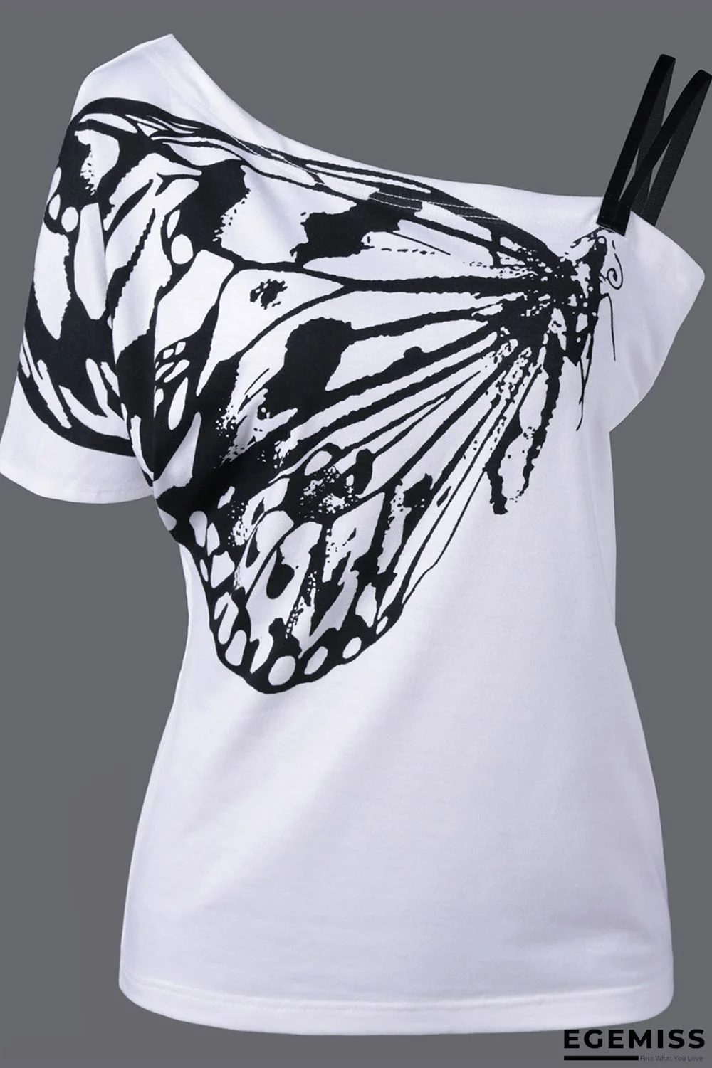 White Fashion Plus Size Printed Off Shoulder Top | EGEMISS