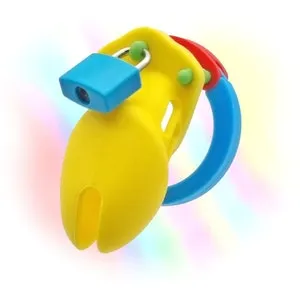 pornhint Pornhint Chastity Cage Silicone V3 - Multicolour Small Male Lock Device Abdl (Yellow Red Blue) Fetish