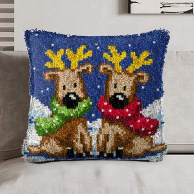 Christmas Deers Pillowcase Latch Hook Kits for Adult, Beginner and Kid veirousa