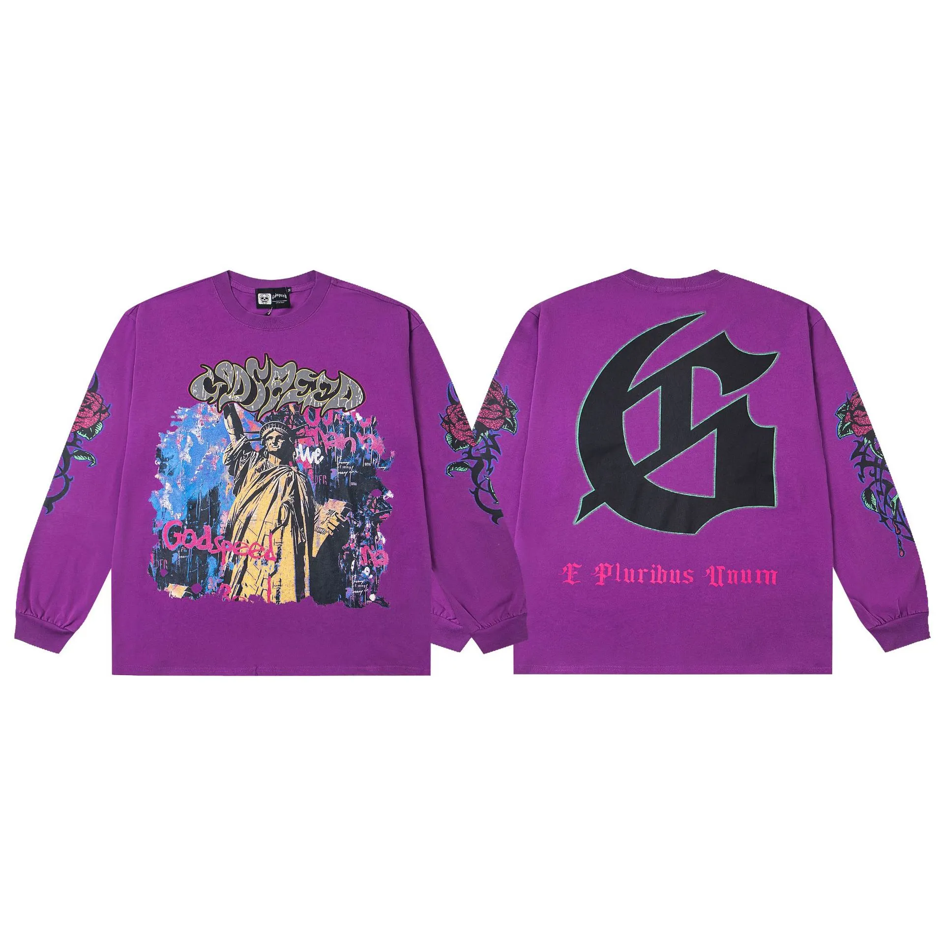 Godspeed Liberty Long Sleeve Tee – Purple Streetwear Top