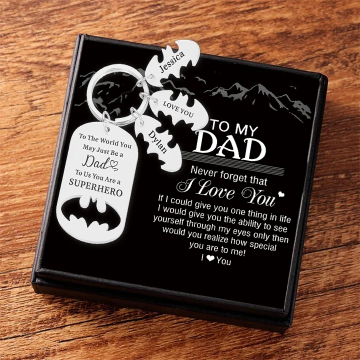 Father Keychain You Are A Superhero Personalized 3 Names Bat Keychain Father's Day Gifts for Batman Dad