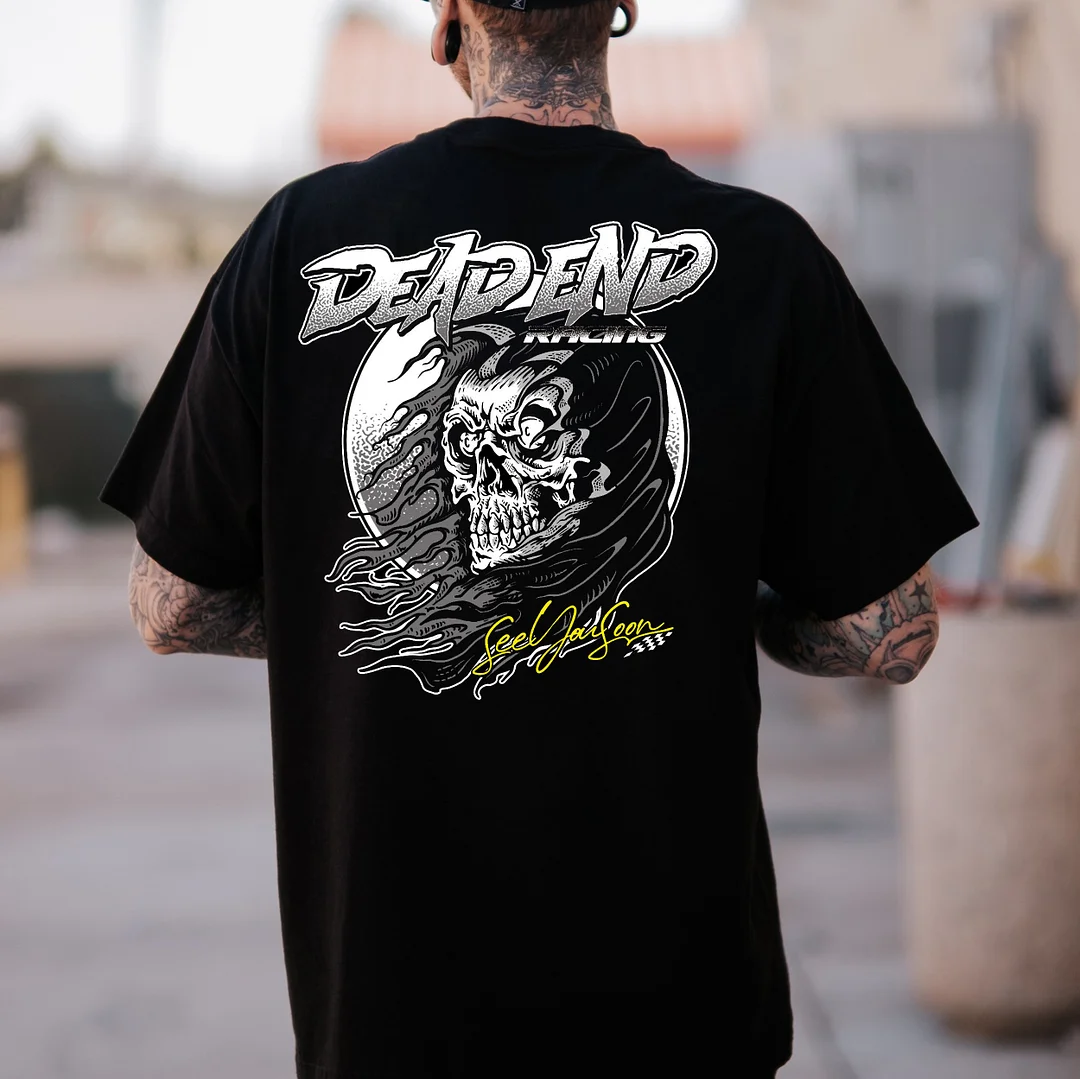DEAD END Skull Black Print T-Shirt