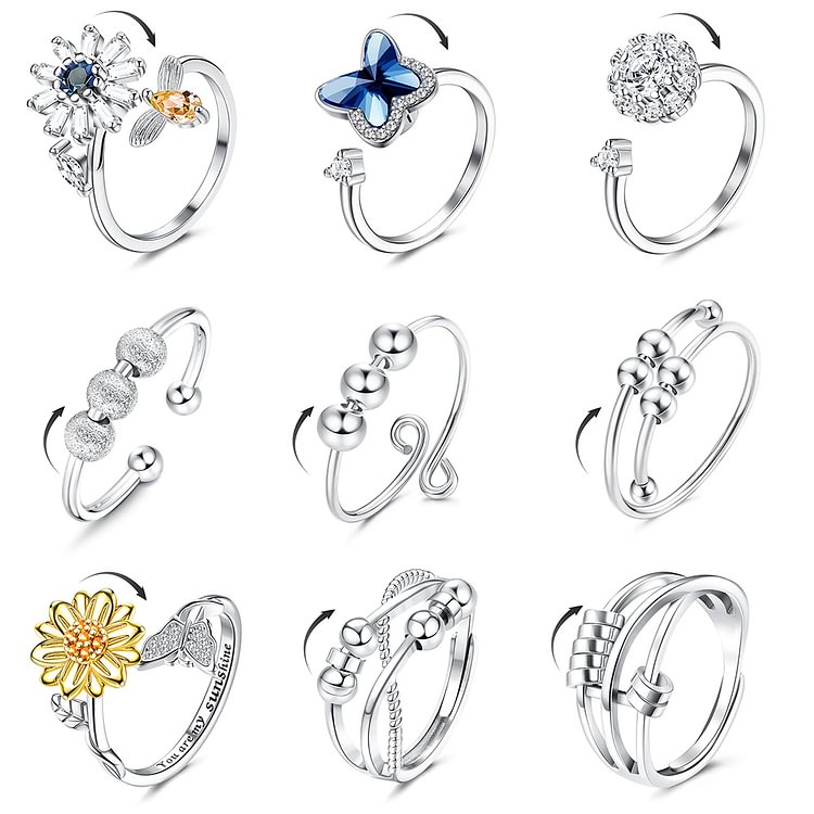 9Pcs Fidget Anxiety Rings for Women Adjustable Fidget Rings