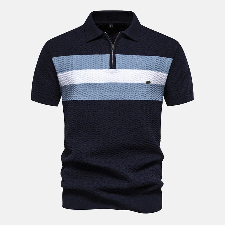 Men's Knitted Stripe Textured Polo Shirt