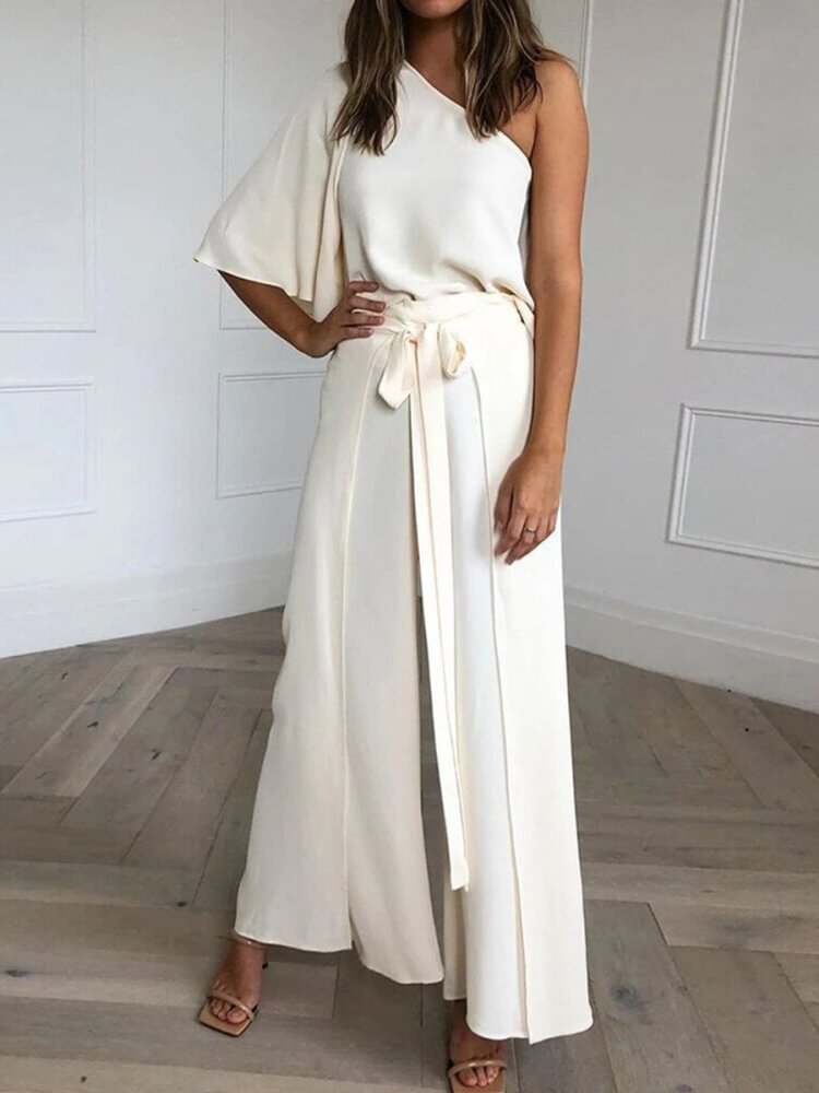 One Shoulder Solid Jumpsuit P13771