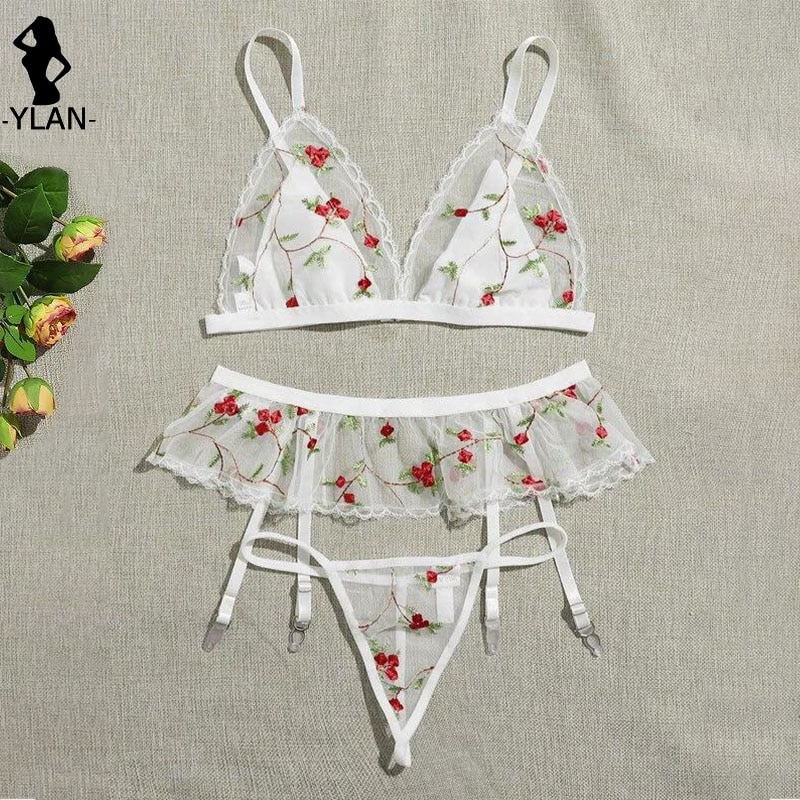 Billionm Underwear 3pcs Bralette Set Sensual Lingerie Woman Floral