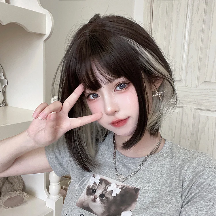 Casual Series Short Brown and Silver Bob Wig