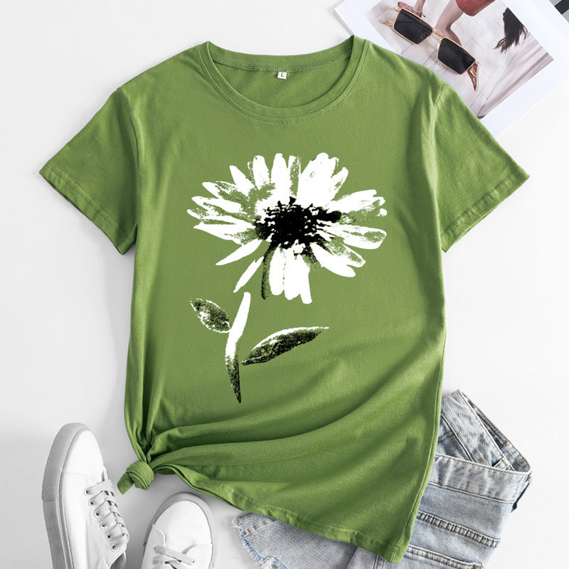 Sunflower Print Women's Cotton T-Shirt | ARKGET