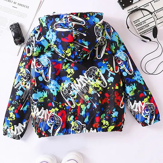 【5Y-12Y】Boys Graffiti Print Long Sleeve Hooded Jacket