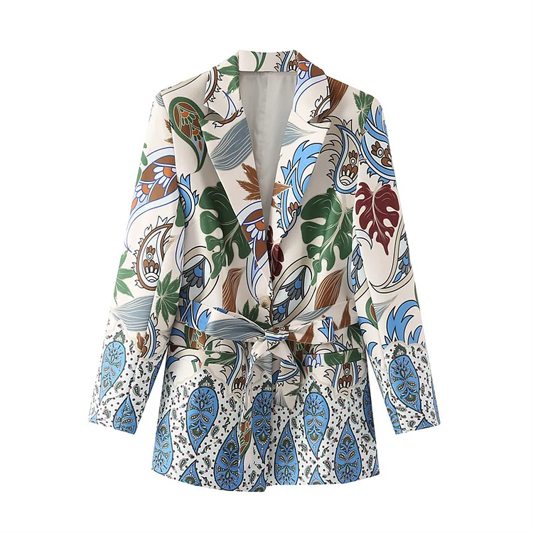 Fashion blue Retro Printed Blazer