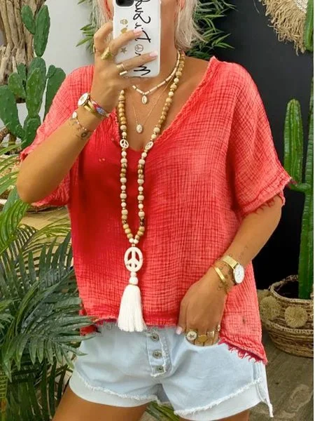 Bestdealfriday Red Casual Short Sleeve Shirts Tops 9091813