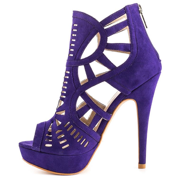 Purple Cut out Platform Sandals Peep Toe Stiletto Heels Caged Sandals |FSJ Shoes