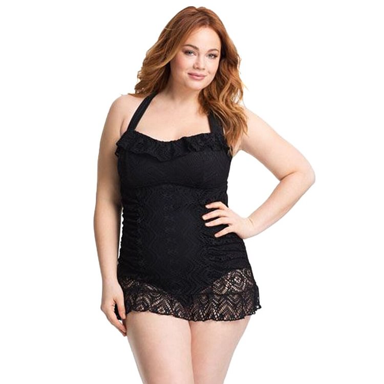Sale 5XL Plus Size Women Sexy Lace Shorts Swimsuit Tankini Push Up Large Size Sets Ruched Oversized Swimwear Swimming Dress D30 - BlackFridayBuys