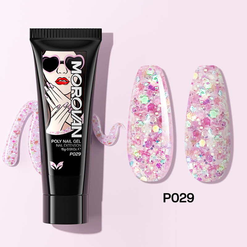 Rose Bud Pink Glitter Poly Nail Gel | MOROVAN